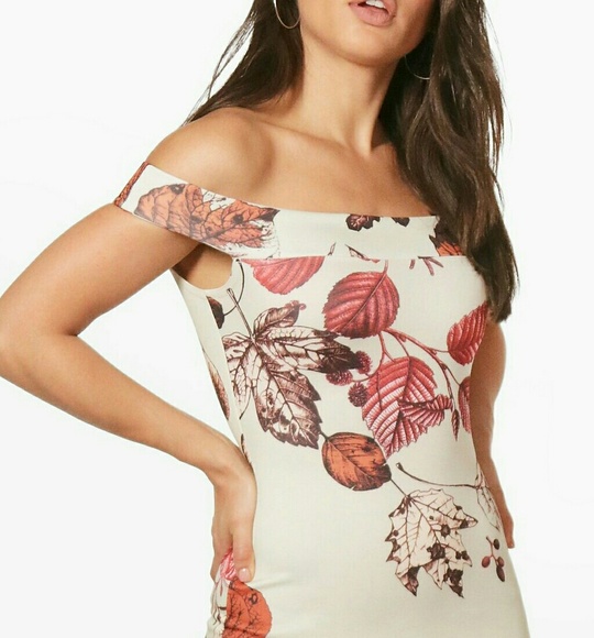 NWT Fall Leaves Off Shoulder Dress US Size Small - Picture 6 of 7